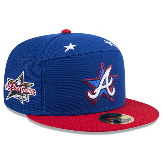 ATLANTA BRAVES 2025 MLB ALL-STAR GAME WORKOUT SPLIT PANEL 59FIFTY FITTED HAT - BLUE/RED