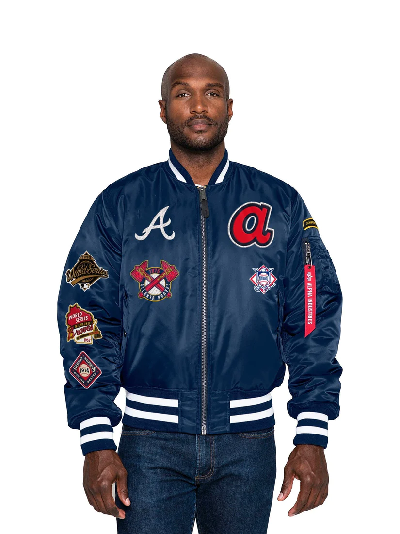 ATLANTA BRAVES MEN'S ALPHA INDUSTRIES REVERSIBLE BOMBER JACKET