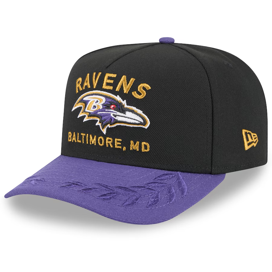 BALTIMORE RAVENS 2025 NFL DRAFT 9FIFTY A-FRAME SNAPBACK HAT - BLACK/PURPLE