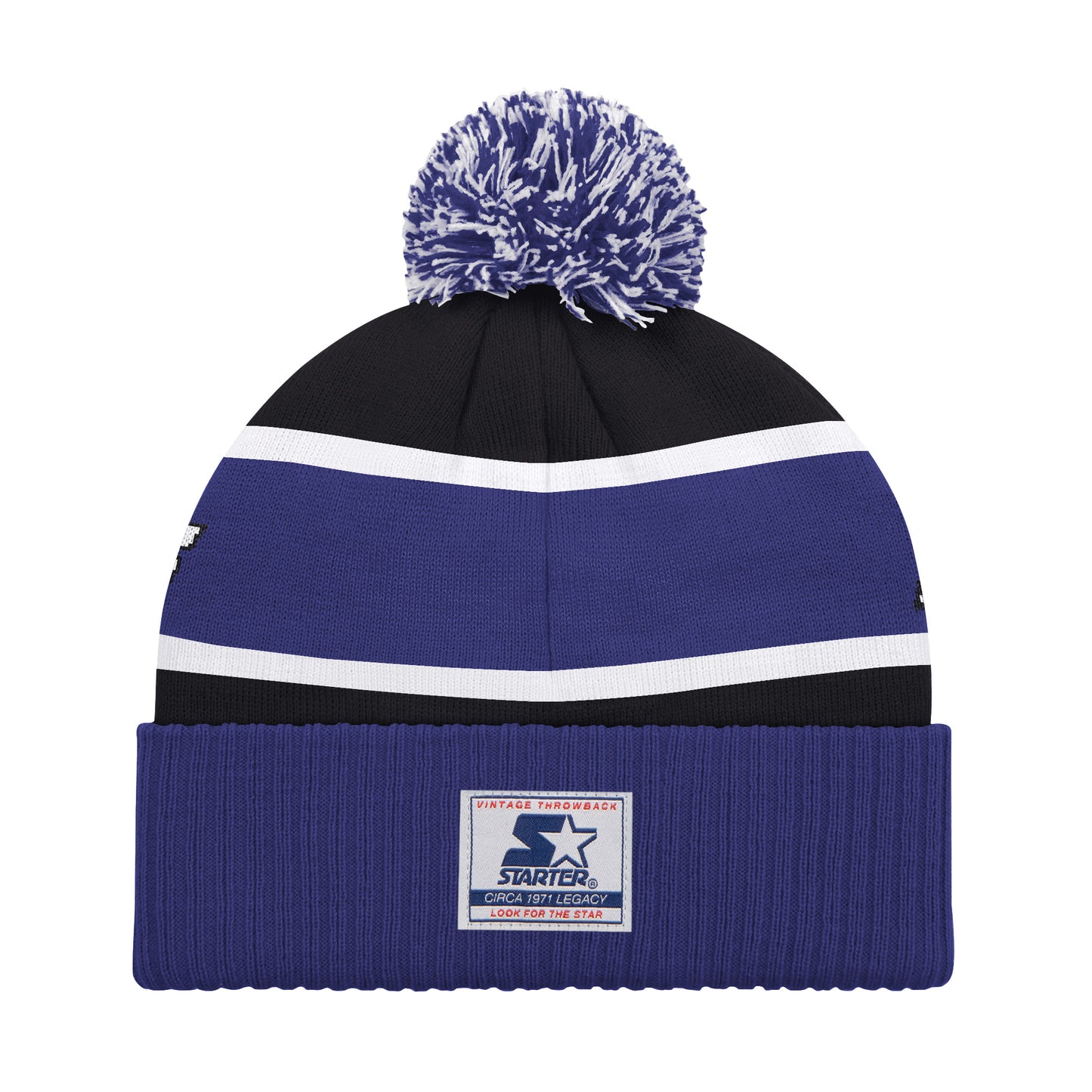 BALTIMORE RAVENS MEN'S STARTER LEGACY CUFFED KNIT WITH POM - BLACK/PURPLE