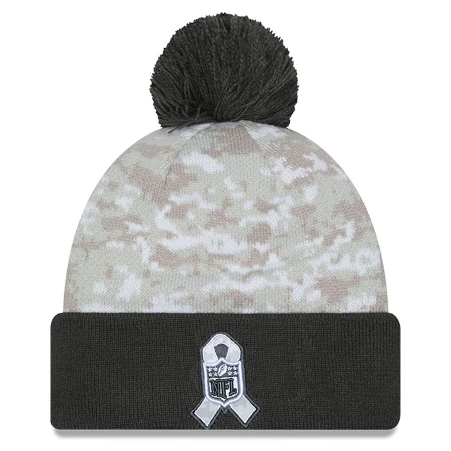 BUFFALO BILLS 2024 NFL SALUTE TO SERVICE CUFFED KNIT BEANIE WITH POM - ARTIC WHITE/GRAPHITE