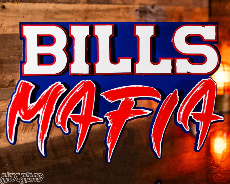 BUFFALO BILLS ' BILLS MAFIA" WORDMARK 3D VINTAGE METAL WALL ART - 25" X 16"
