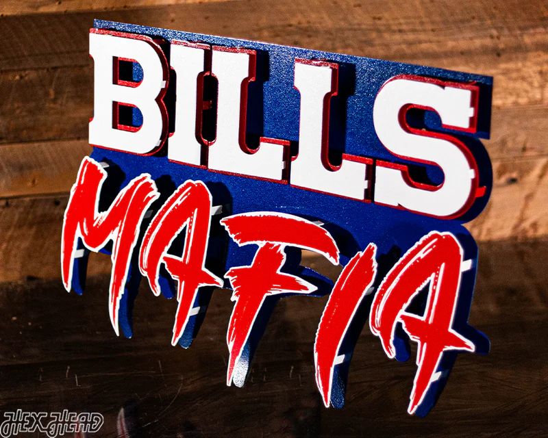 BUFFALO BILLS ' BILLS MAFIA" WORDMARK 3D VINTAGE METAL WALL ART - 25" X 16"
