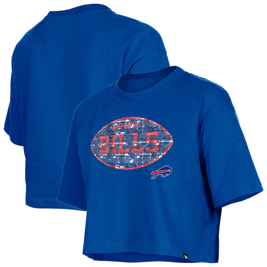 BUFFALO BILLS GIRLS NEW ERA  FOOTBALL FLIP SEQUINS BOXY T-SHIRT - BLUE