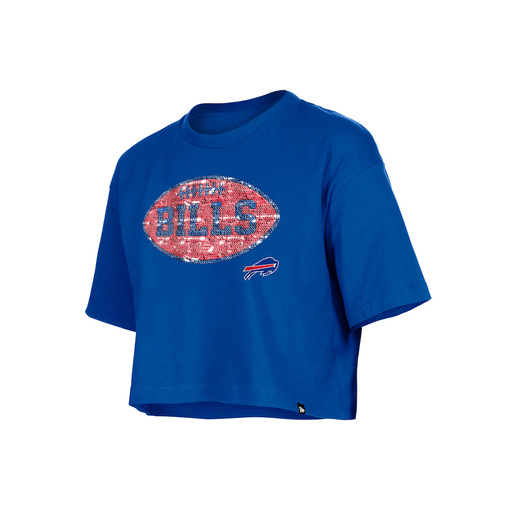 BUFFALO BILLS GIRLS NEW ERA  FOOTBALL FLIP SEQUINS BOXY T-SHIRT - BLUE