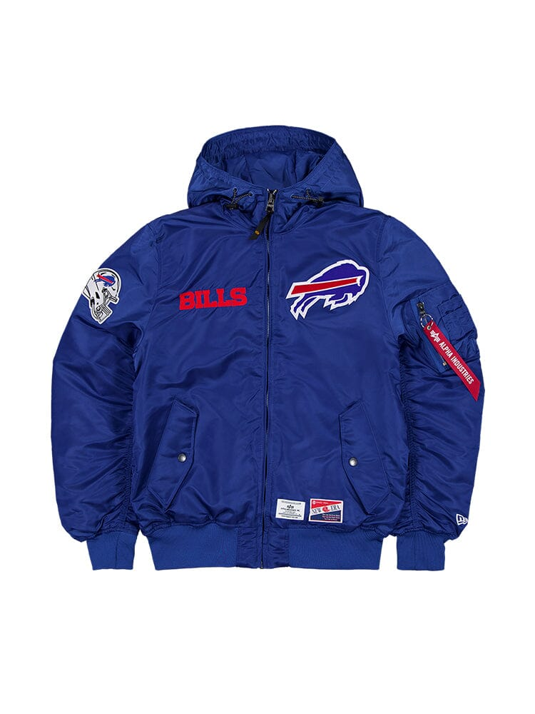 BUFFALO BILLS MEN'S NEWERA X ALPHA INDUSTRIES L-2B HOODED BOMBER JACKET BLUE