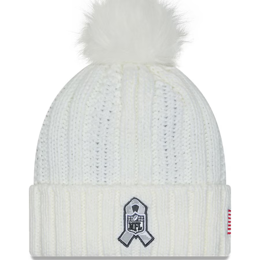 BUFFALO BILLS WOMEN'S 2024 NFL SALUTE TO SERVICE CUFFED KNIT BEANIE WITH POM - ARTIC WHITE/GRAPHITE