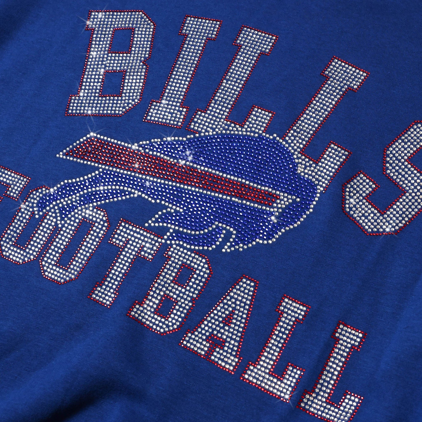 BUFFALO BILLS WOMEN'S FOCO RHINESTONE LOGO OVERSIZED CREW NECK SWEATSHIRT - BLUE