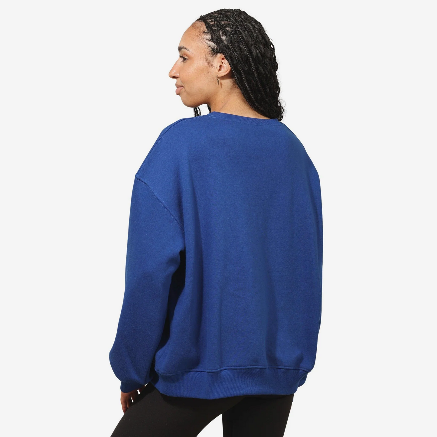 BUFFALO BILLS WOMEN'S FOCO RHINESTONE LOGO OVERSIZED CREW NECK SWEATSHIRT - BLUE