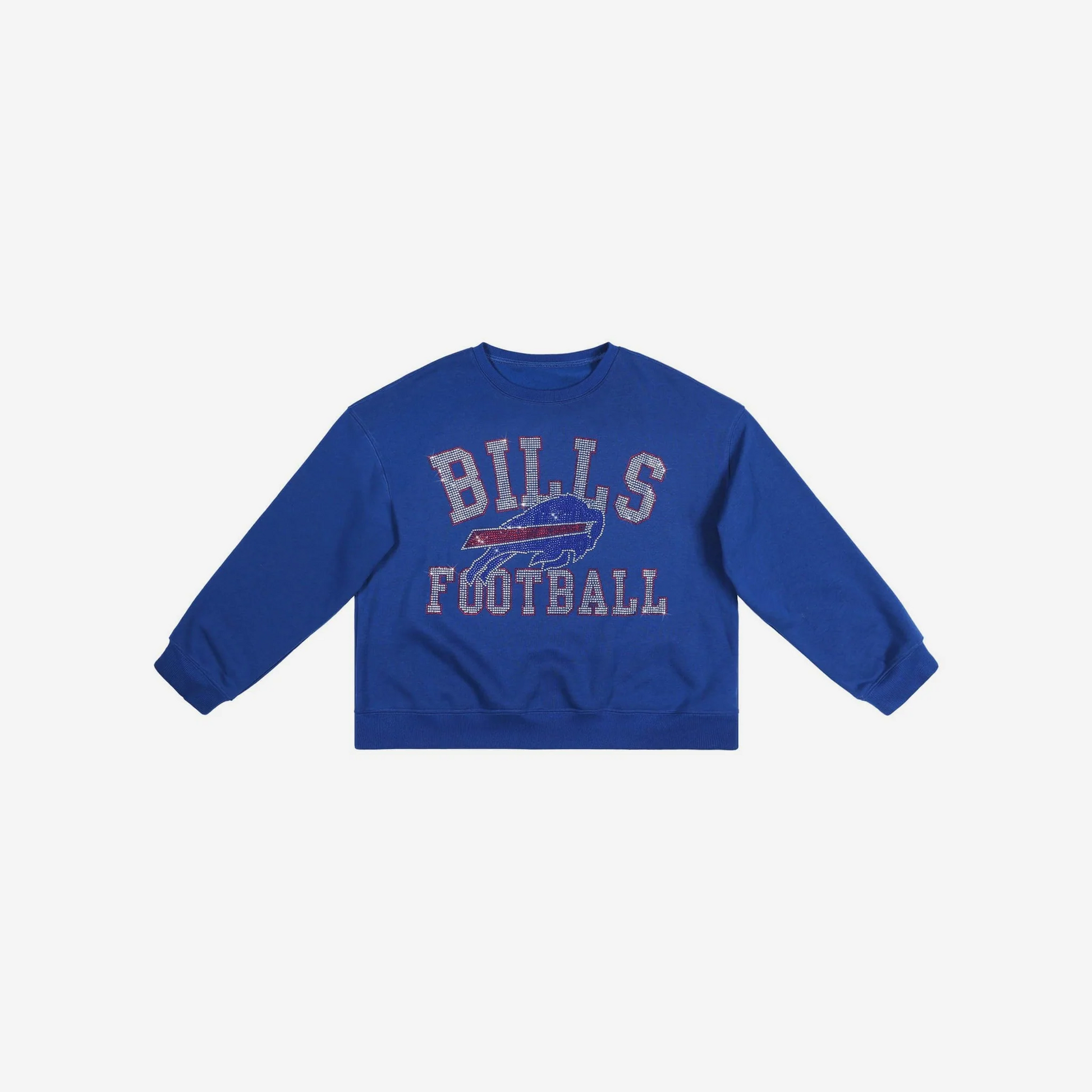 BUFFALO BILLS WOMEN'S FOCO RHINESTONE LOGO OVERSIZED CREW NECK SWEATSHIRT - BLUE