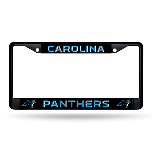 CAROLINA PANTHERS BLACK CHROME METAL LICENSE PLATE FRAME