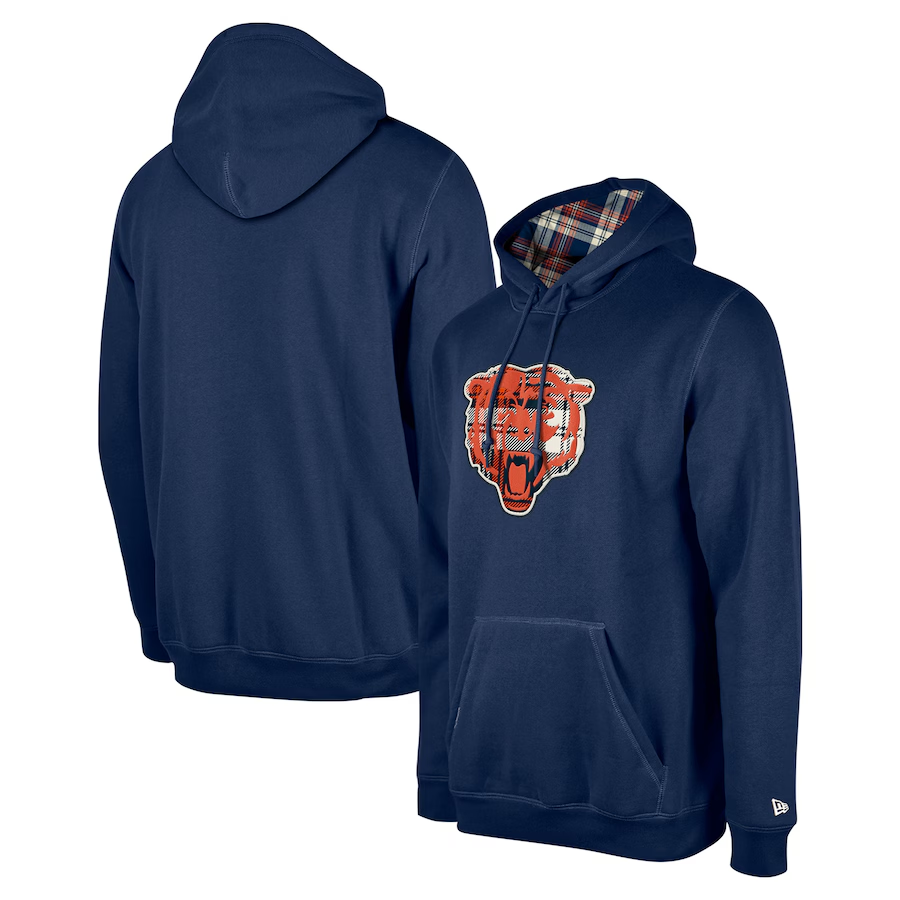 Men s New Era Navy Chicago Bears 3rd Down Plaid Pullover Hoodie Size 3XL