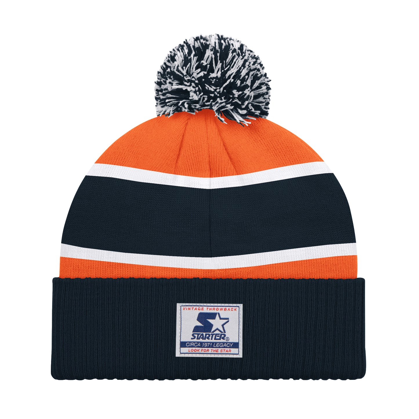 CHICAGO BEARS MEN'S STARTER LEGACY CUFFED KNIT WITH POM - ORANGE/NAVY