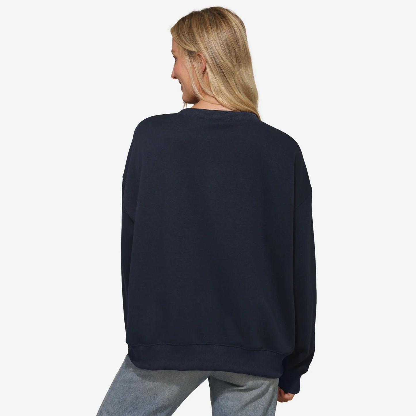 CHICAGO BEARS WOMEN'S FOCO RHINESTONE LOGO OVERSIZED CREW NECK SWEATSHIRT - NAVY