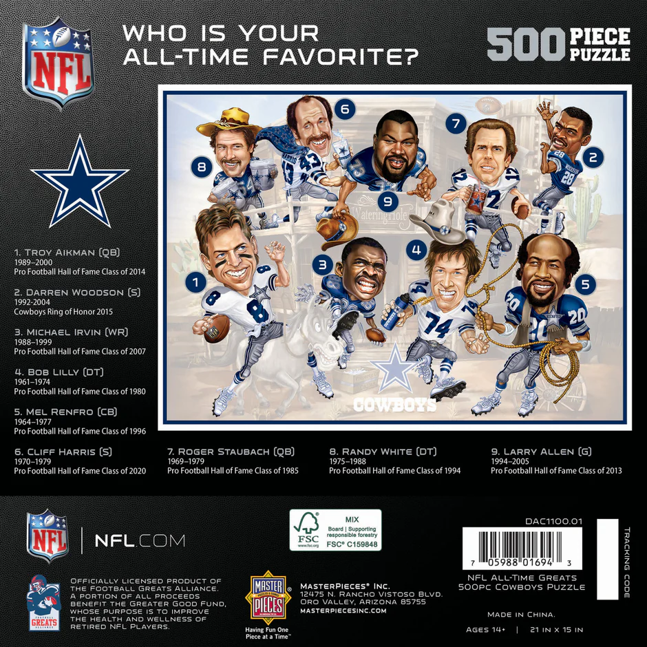 DALLAS COWBOYS ALL TIME GREATS 500 PIECE JIGSAW PUZZLE