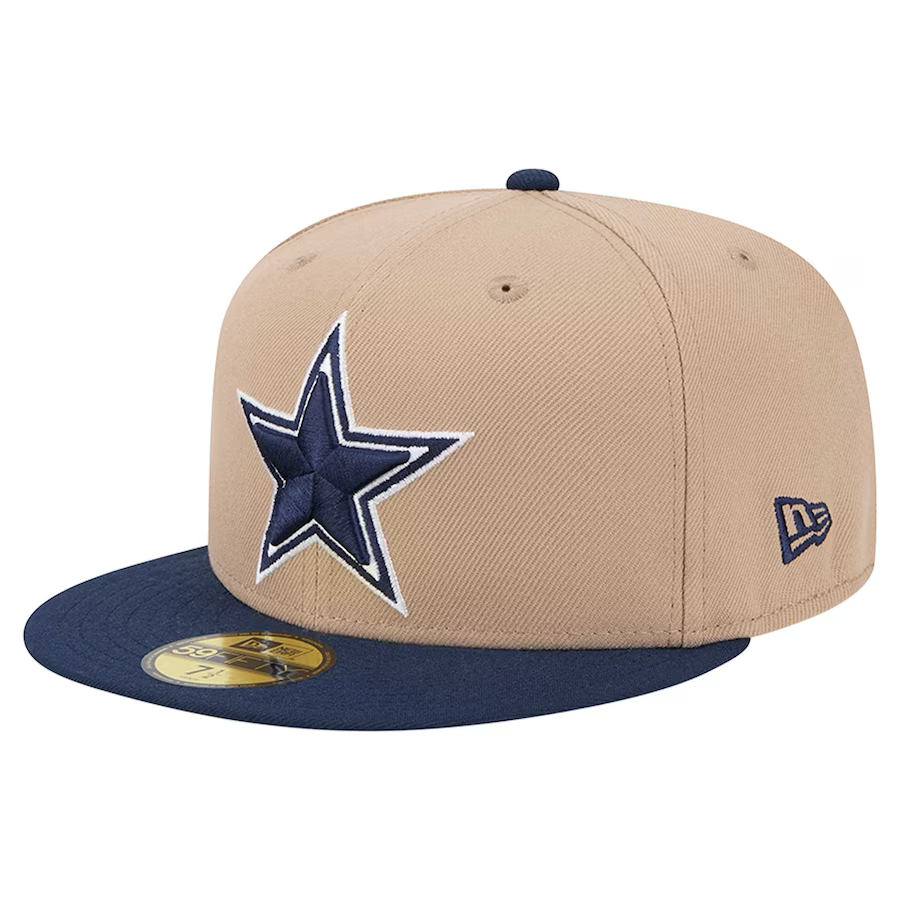 DALLAS COWBOYS EVERGREEN BASIC LOGO 59FIFTY FITTED HAT - LIGHT BEIGE/NAVY