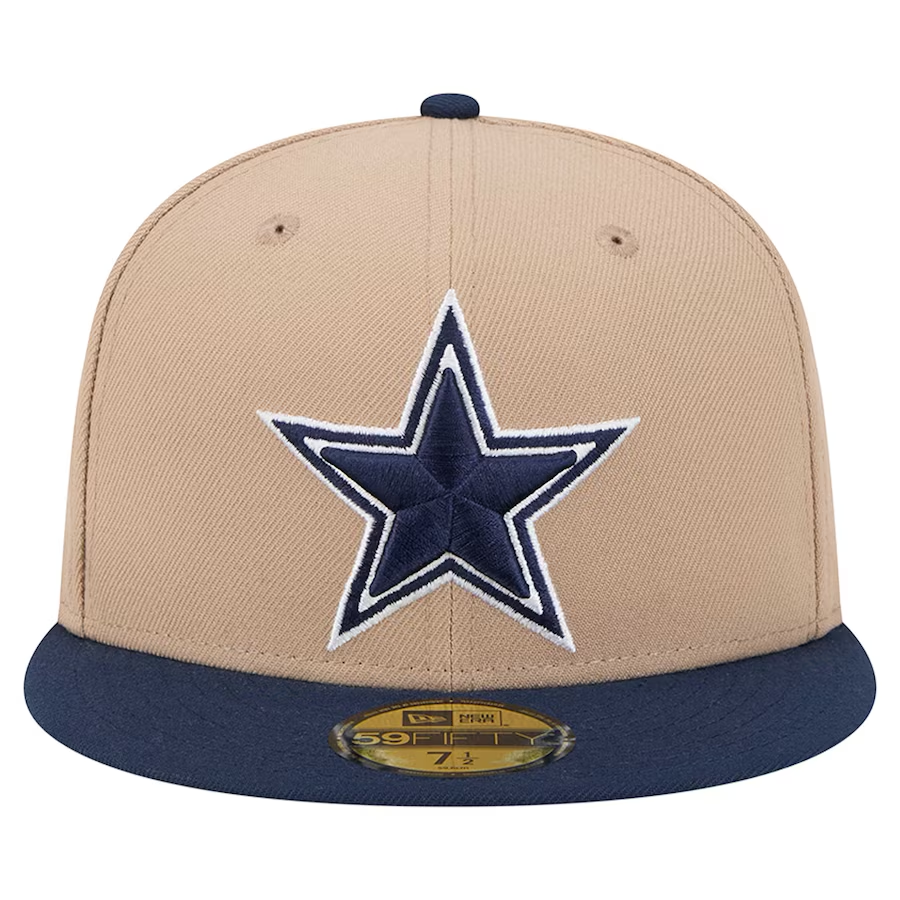 DALLAS COWBOYS EVERGREEN BASIC LOGO 59FIFTY FITTED HAT - LIGHT BEIGE/NAVY