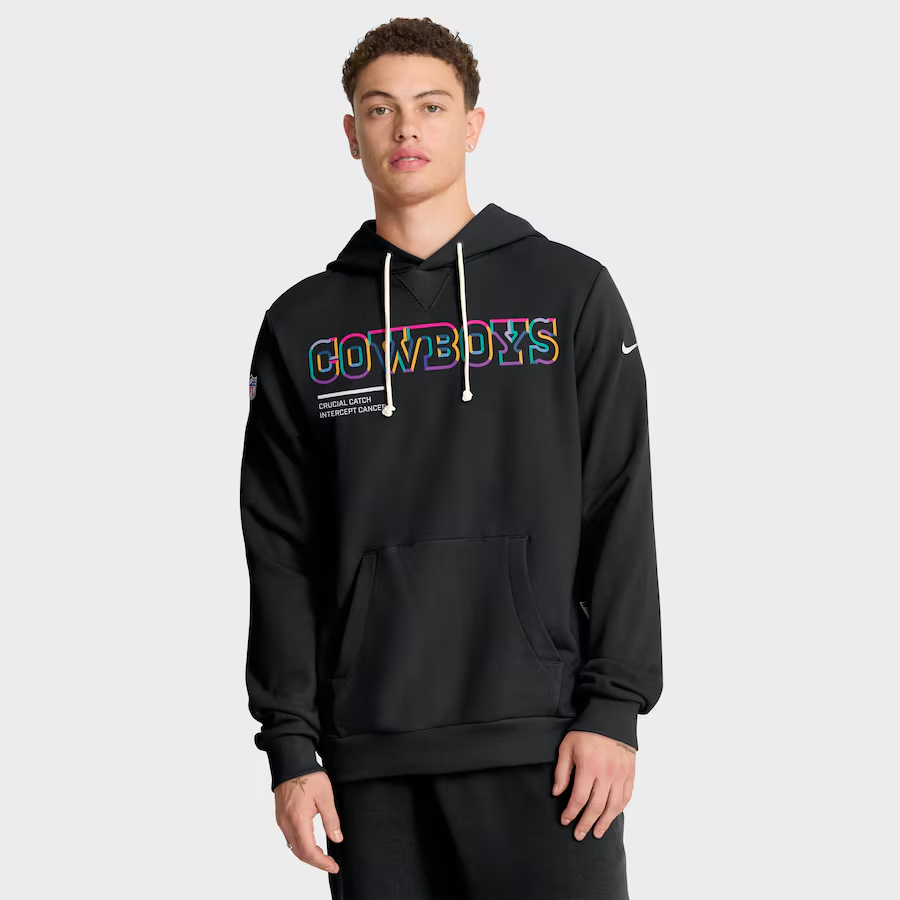 DALLAS COWBOYS MEN'S 2025 NFL CRUCIAL CATCH PULLOVER HOODED SWEATSHIRT - BLACK
