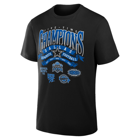 DALLAS COWBOYS MEN'S 5X SUPER BOWL CHAMPS T-SHIRT - BLACK