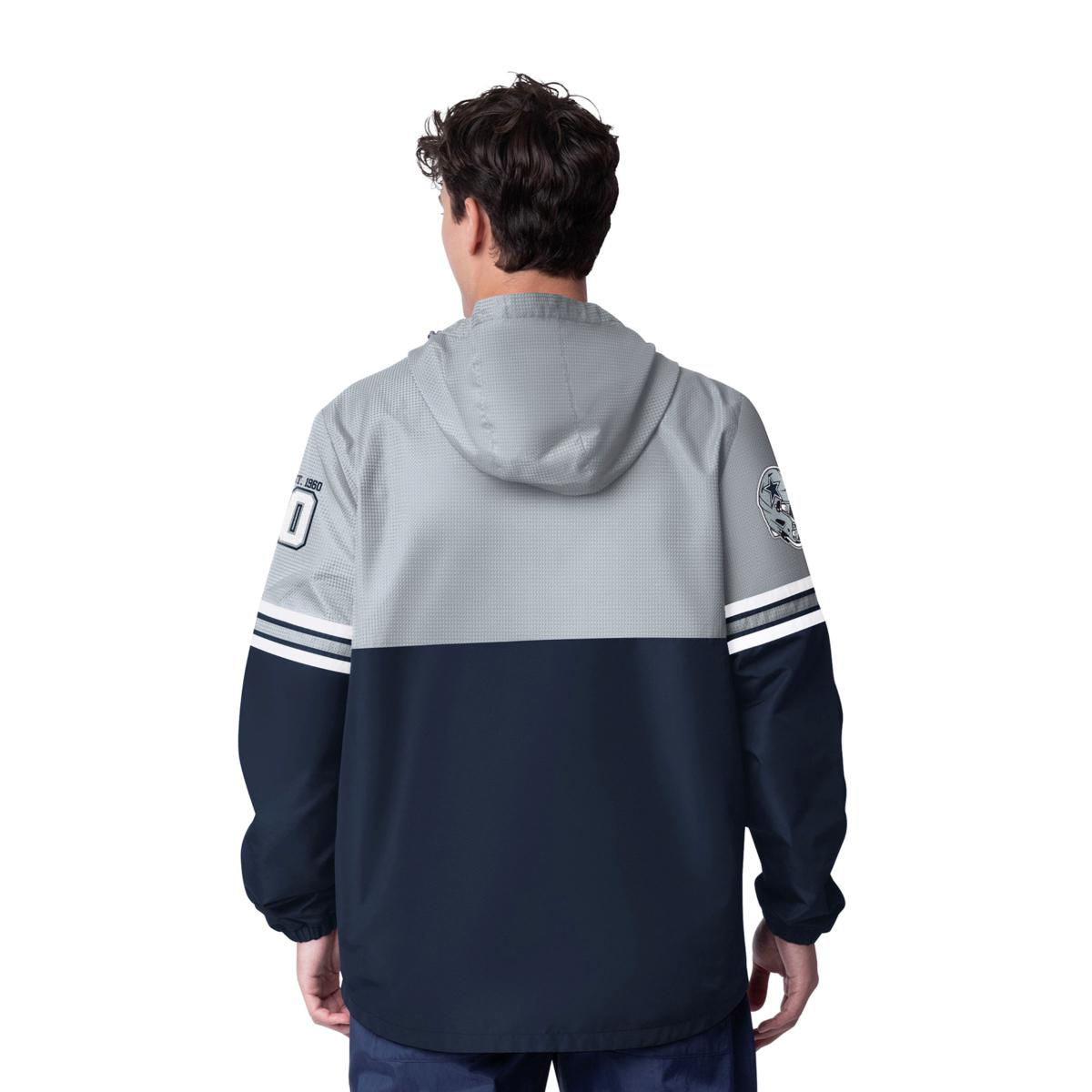 DALLAS COWBOYS MEN'S BATTER UP HALF ZIP HOODED PULLOVER JACKET
