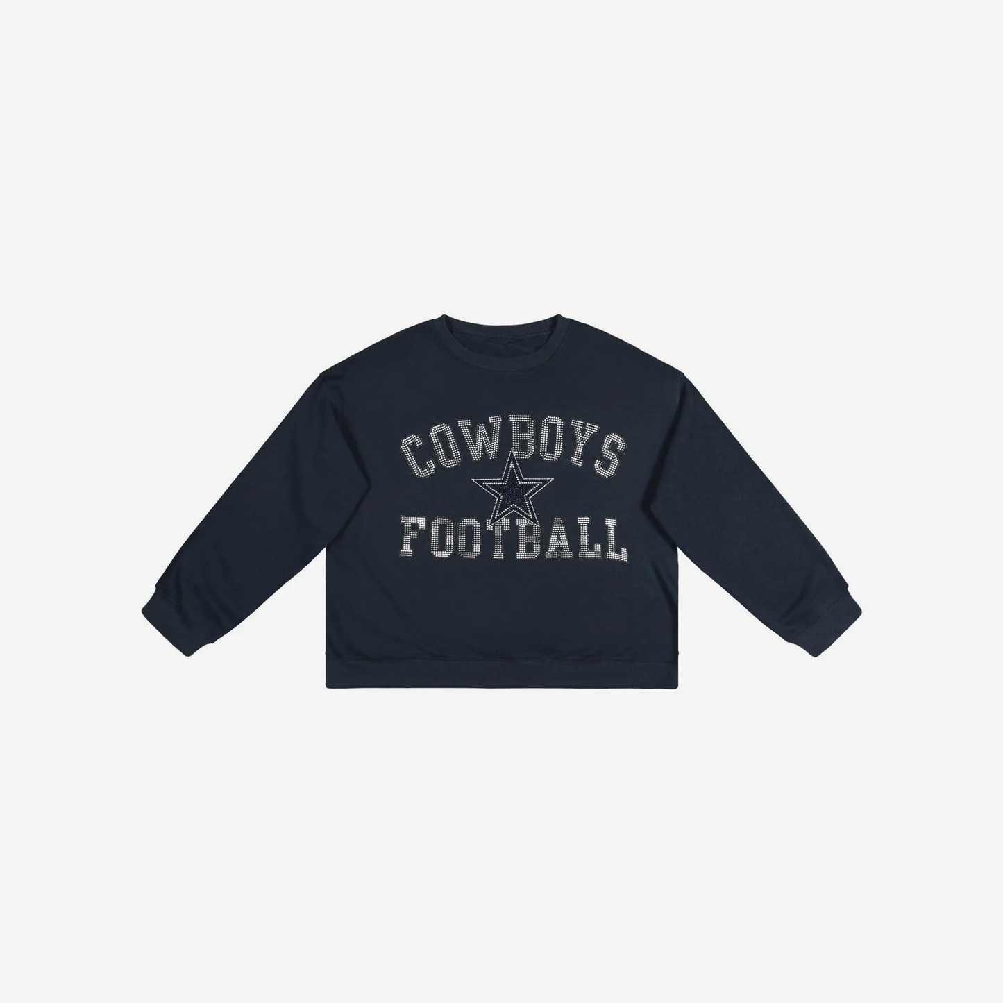 DALLAS COWBOYS WOMEN'S FOCO RHINESTONE LOGO OVERSIZED CREW NECK SWEATSHIRT - NAVY