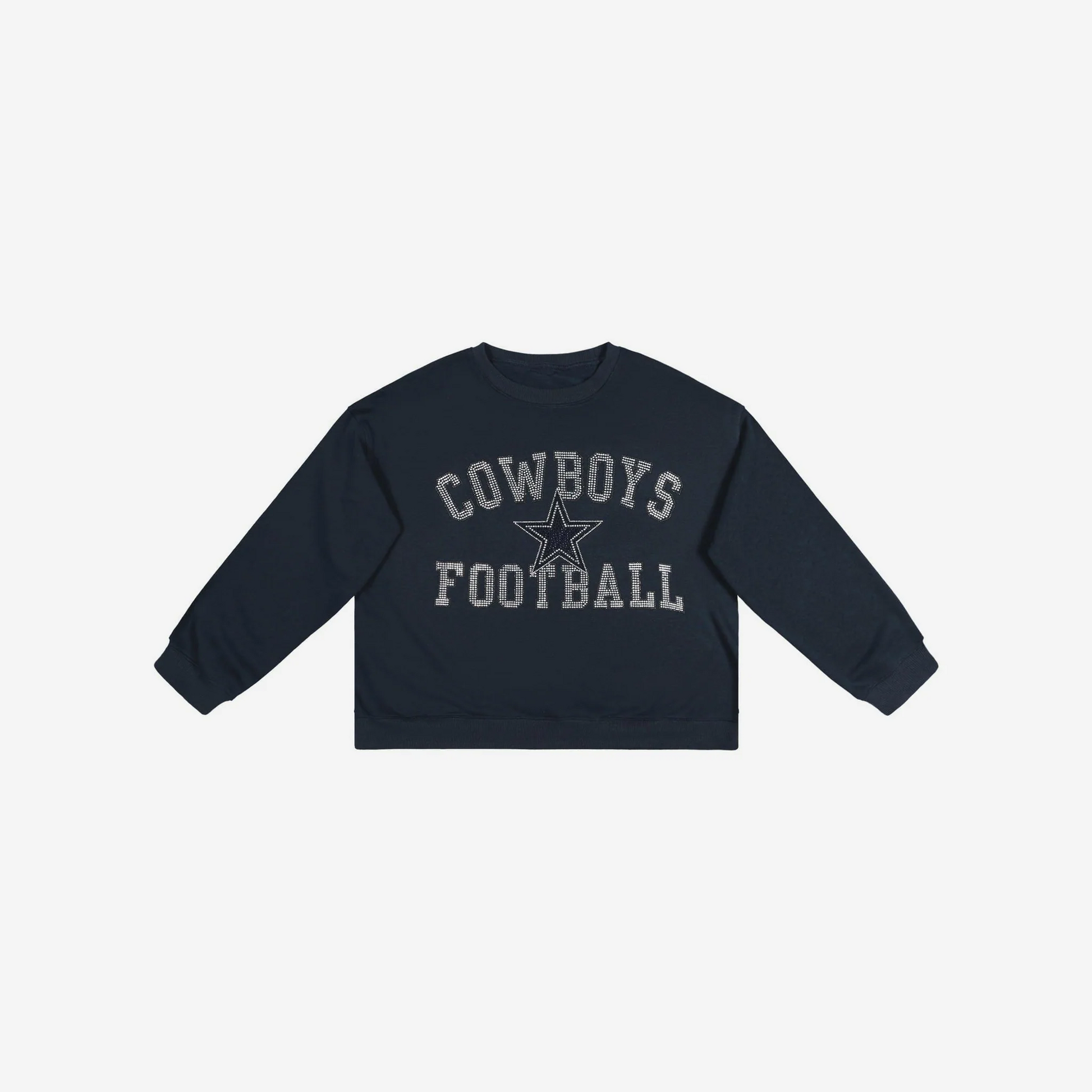 DALLAS COWBOYS WOMEN'S FOCO RHINESTONE LOGO OVERSIZED CREW NECK SWEATSHIRT - NAVY