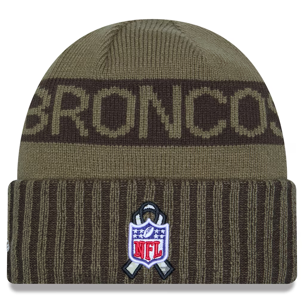 DENVER BRONCOS 2025 NFL SALUTE TO SERVICE CUFFED KNIT BEANIE - DARK GREEN