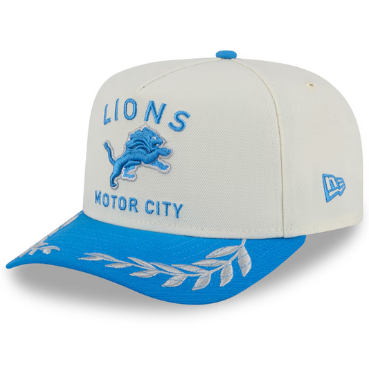 DETROIT LIONS 2025 NFL DRAFT 9FIFTY A-FRAME SNAPBACK HAT - CHROME WHITE/BLUE