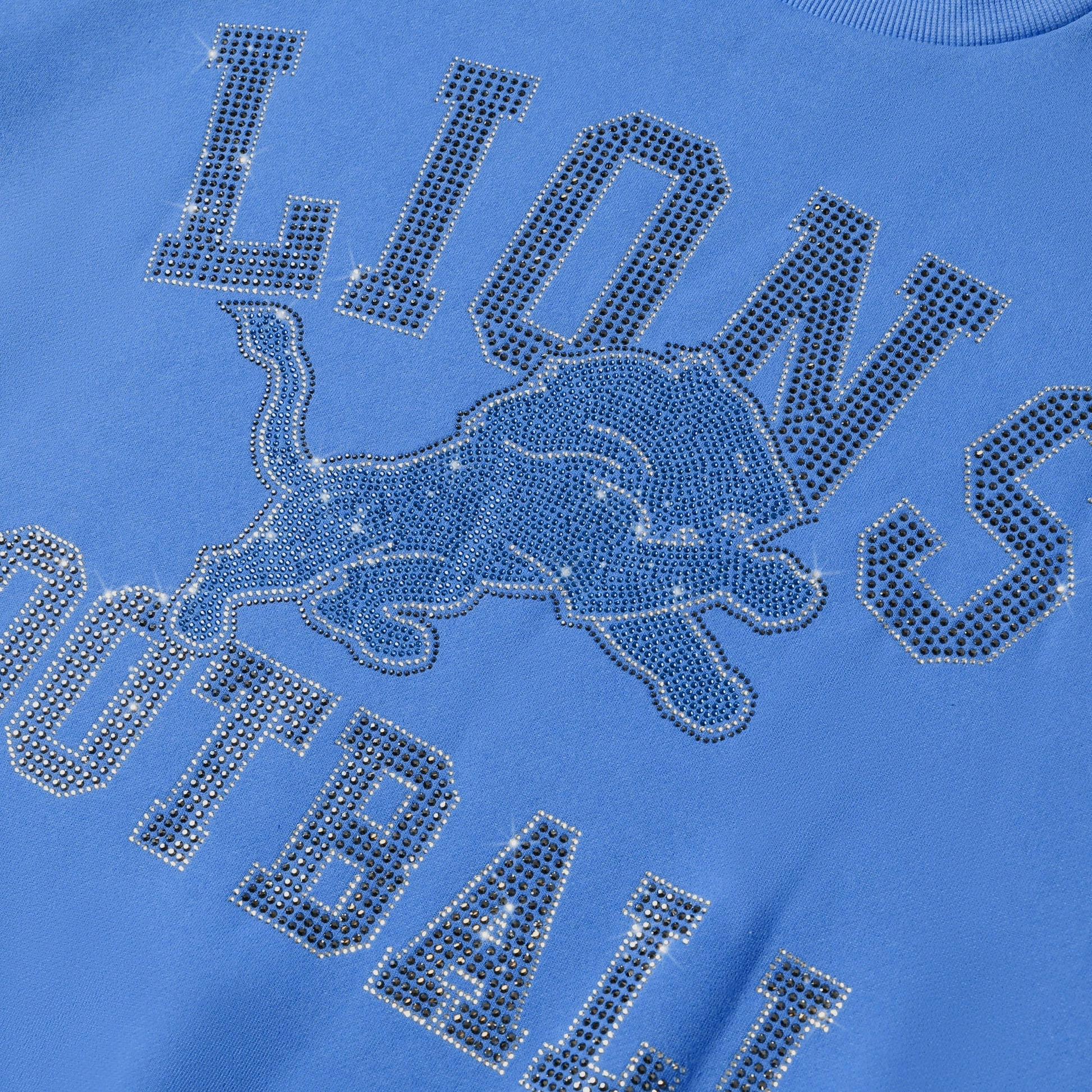 DETROIT LIONS WOMEN'S FOCO RHINESTONE LOGO OVERSIZED CREW NECK SWEATSHIRT - BLUE