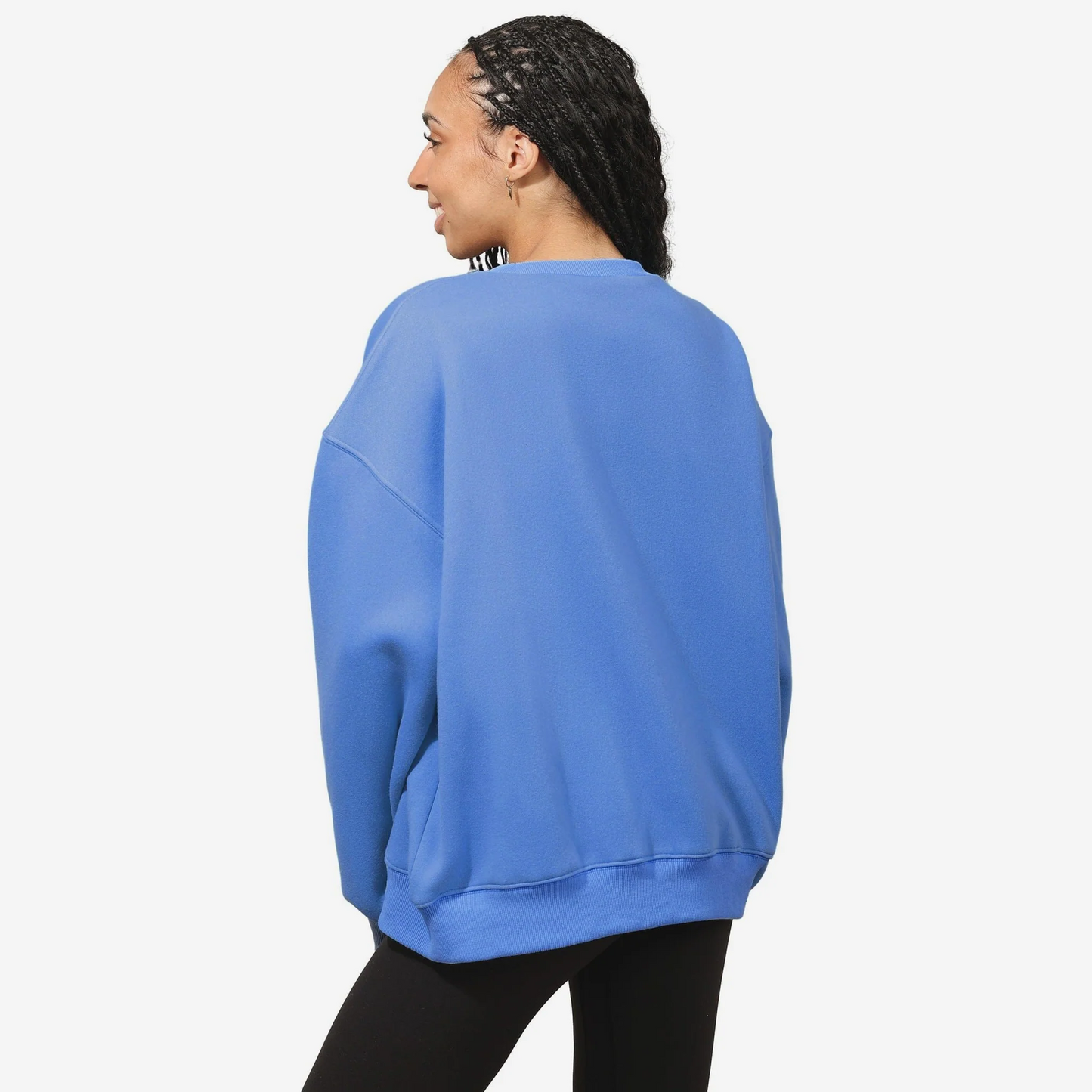 DETROIT LIONS WOMEN'S FOCO RHINESTONE LOGO OVERSIZED CREW NECK SWEATSHIRT - BLUE