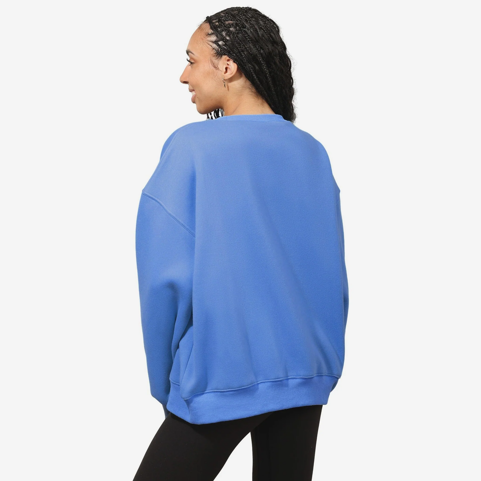 DETROIT LIONS WOMEN'S FOCO RHINESTONE LOGO OVERSIZED CREW NECK SWEATSHIRT - BLUE
