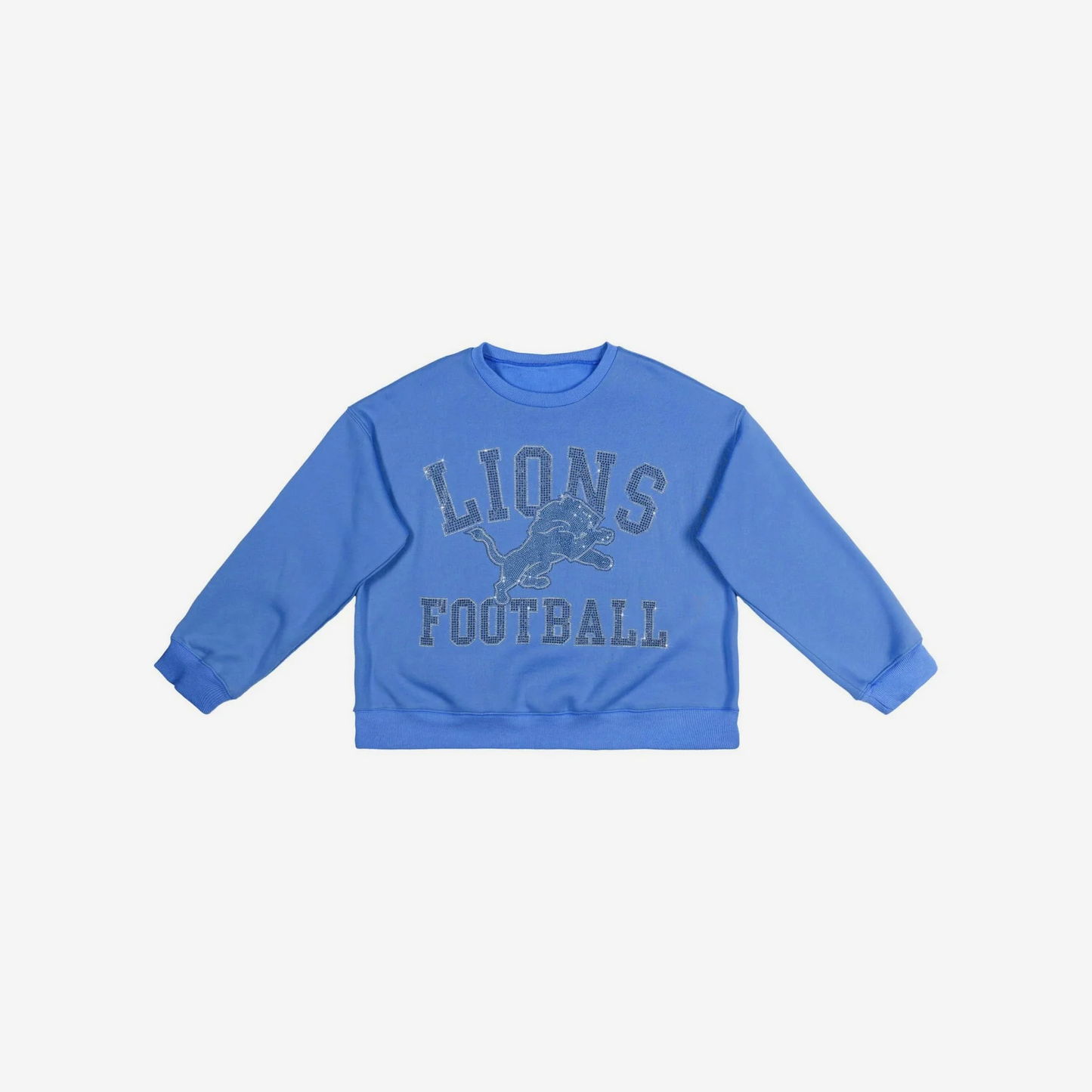 DETROIT LIONS WOMEN'S FOCO RHINESTONE LOGO OVERSIZED CREW NECK SWEATSHIRT - BLUE