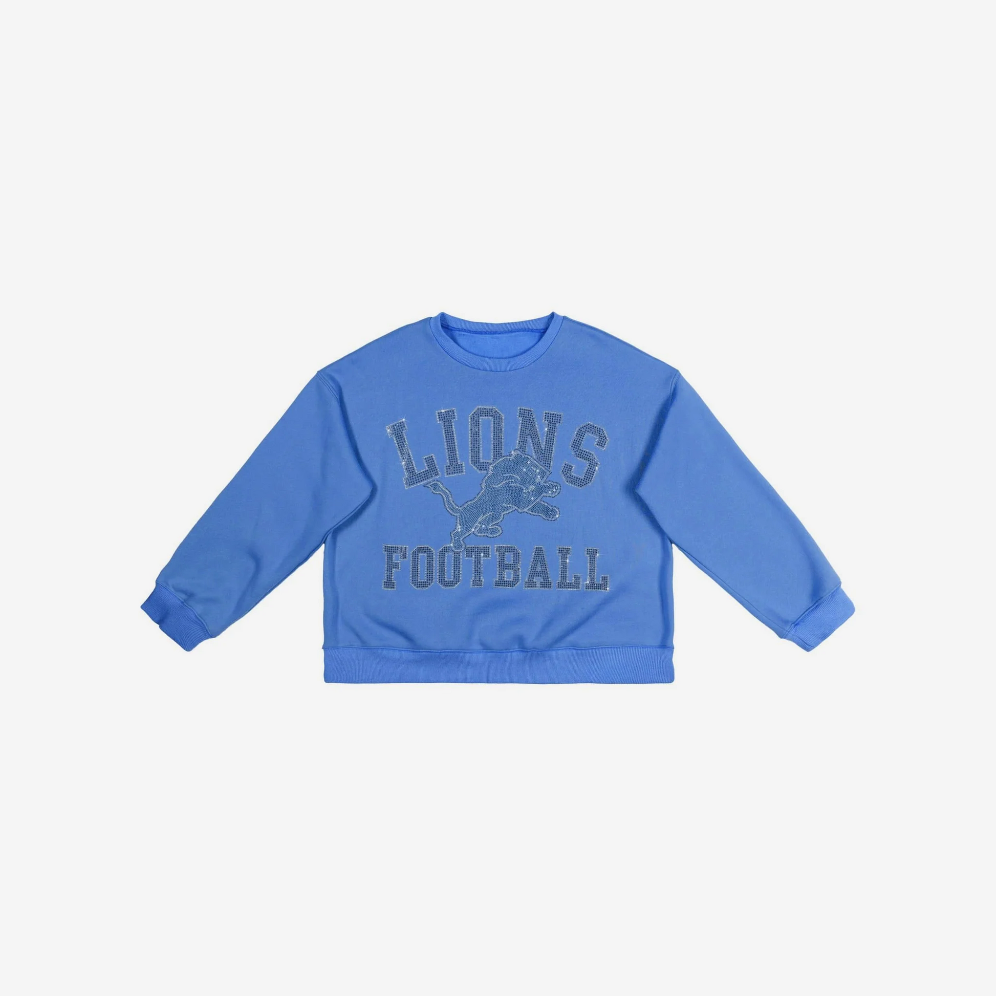 DETROIT LIONS WOMEN'S FOCO RHINESTONE LOGO OVERSIZED CREW NECK SWEATSHIRT - BLUE