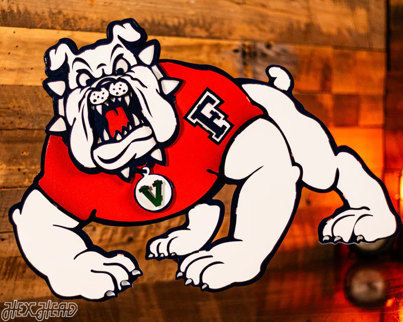 FRESNO STATE BULLDOGS "VICTOR E. BULLDOG" MASCOT 3D METAL WALL ART - 23.25" X 17"