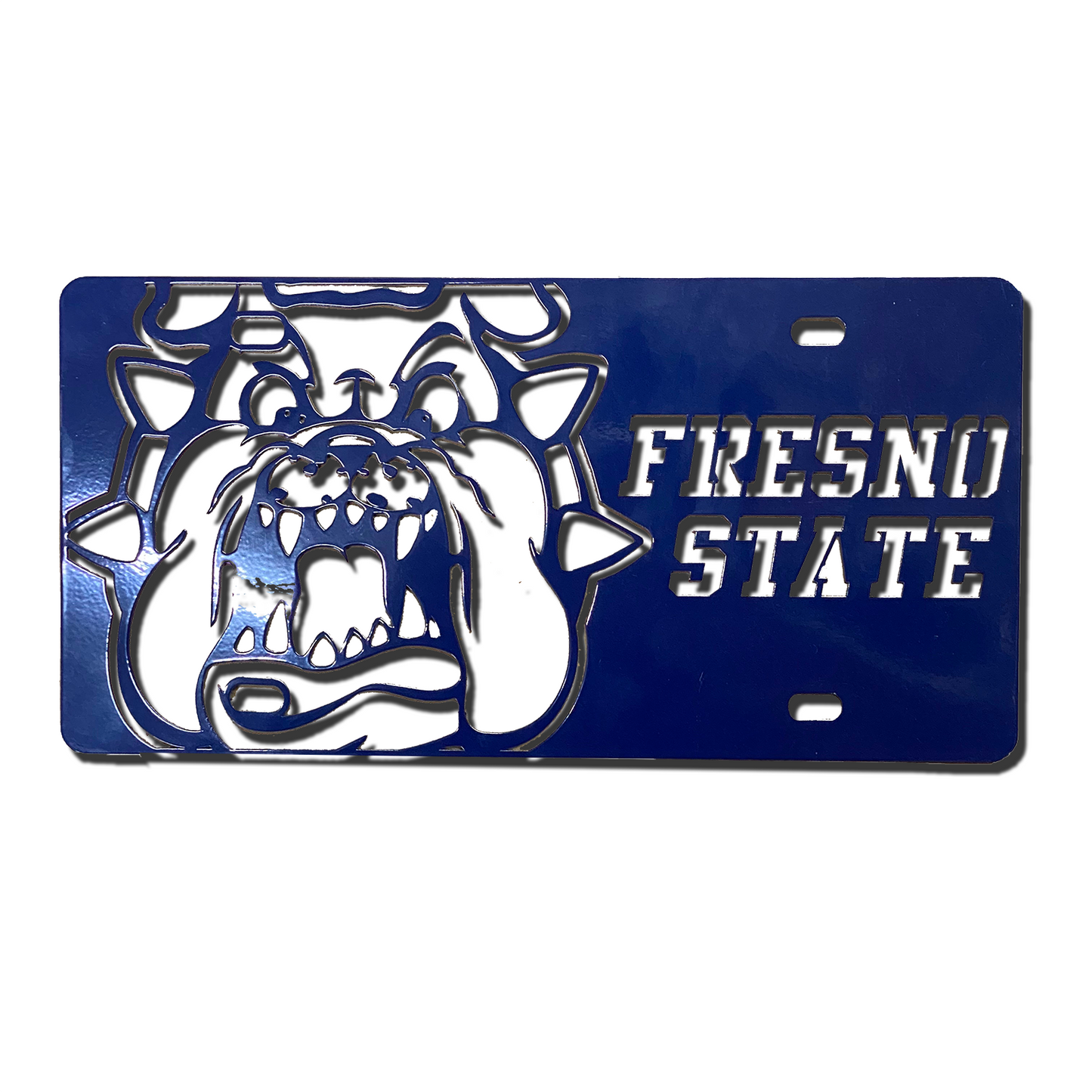 ETIQUETA DE MATRÍCULA DE 2 PIEZAS PARA BULLDOGS DEL ESTADO DE FRESNO - AZUL
