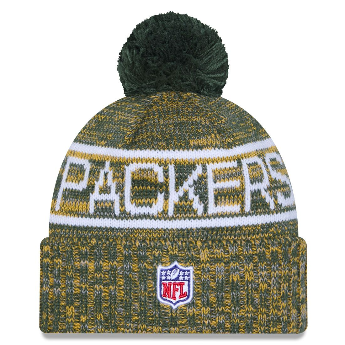 GREEN BAY PACKERS 2025 NFL SIDELINE COLD WEATHER CUFFED KNIT WITH POM - GOLD