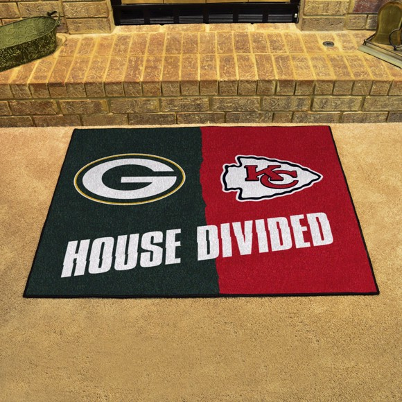 GREEN BAY PACKERS / KANSAS CITY CHIEFS HOUSE DIVIDED 34" X 42.5" MAT
