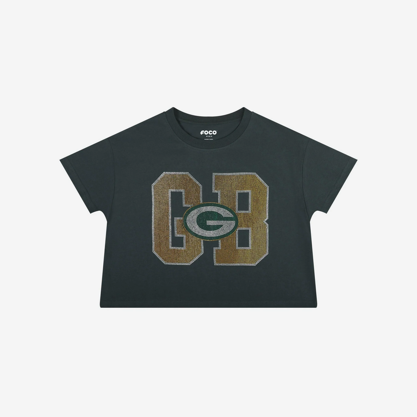 GREEN BAY PACKERS WOMEN'S FOCO RHINESTONE LOGO CROP TOP T-SHIRT - GREEN