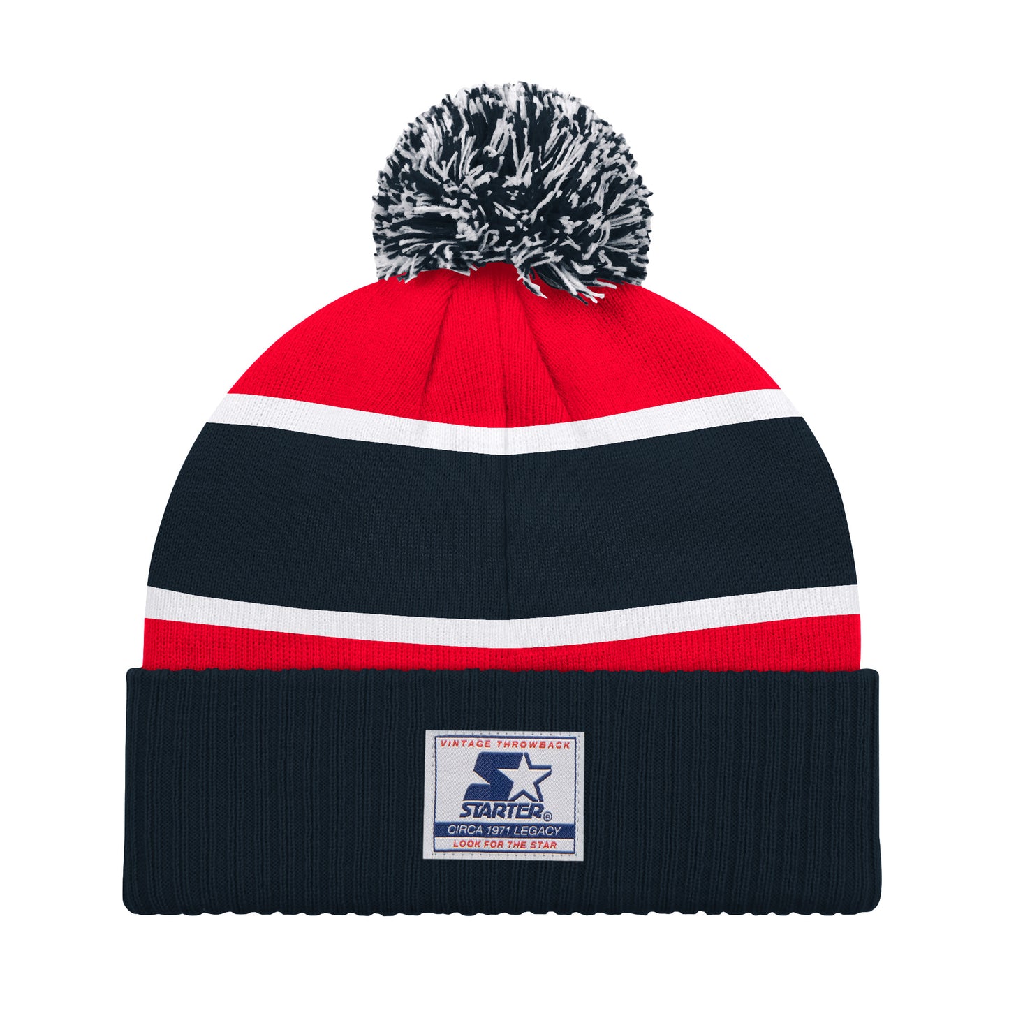 HOUSTON TEXANS MEN'S STARTER LEGACY CUFFED KNIT WITH POM - RED/NAVY