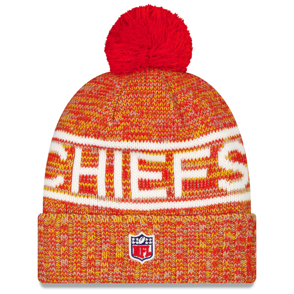 KANSAS CITY CHIEFS 2025 NFL SIDELINE COLD WEATHER CUFFED KNIT WITH POM - RED
