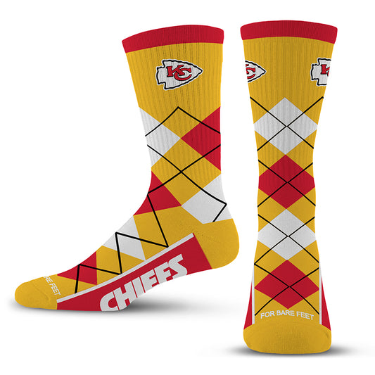 KANSAS CITY CHIEFS MEN'S FOR BARE FEET ARGYLE FYRE SOCKS