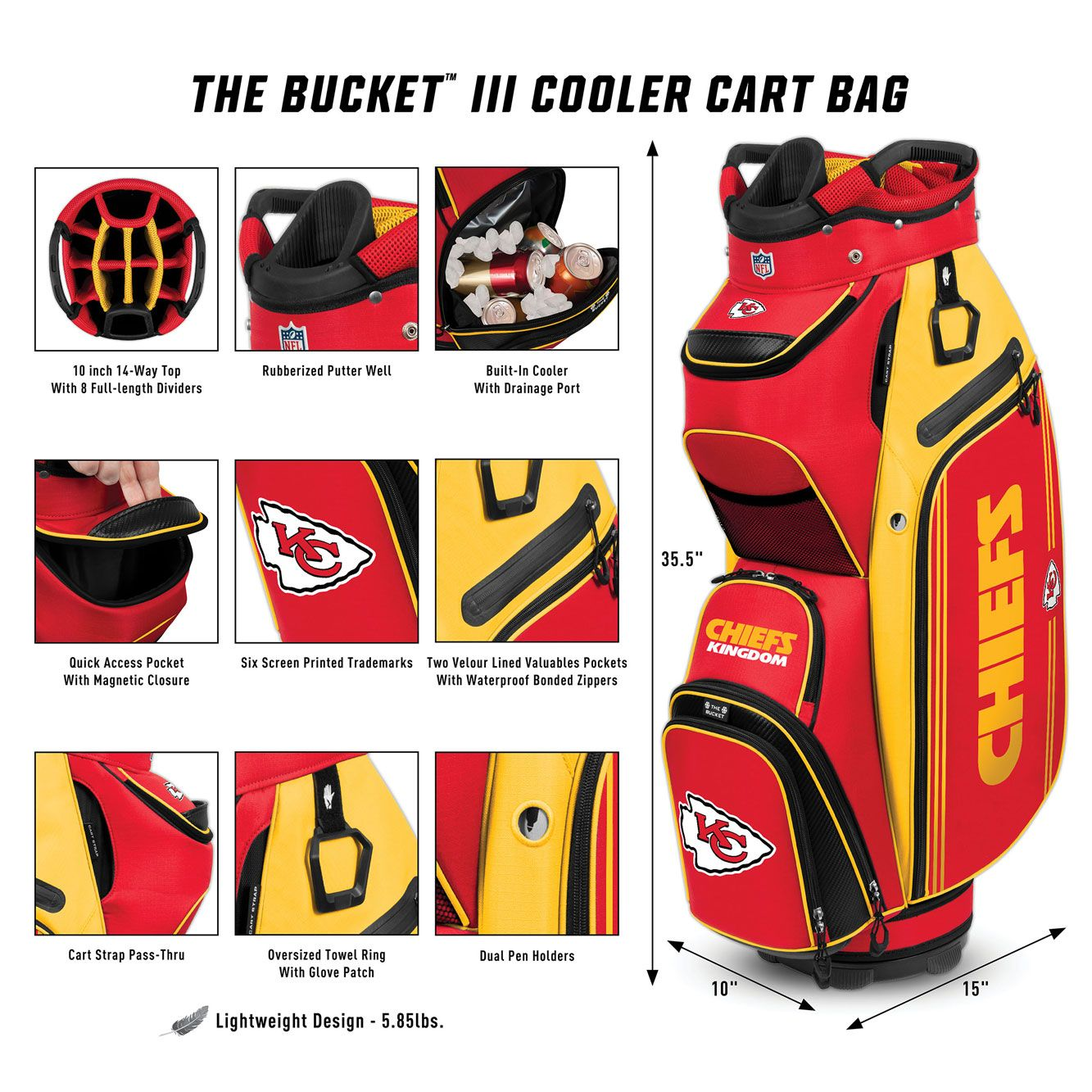 KANSAS CITY CHIEFS TEAM EFFORT BUCKET III COOLER CART GOLF BAG