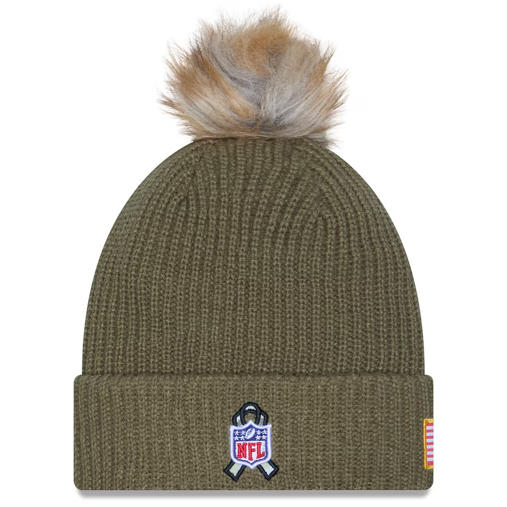 KANSAS CITY CHIEFS WOMEN'S 2025 NFL SALUTE TO SERVICE CUFFED KNIT BEANIE - GREEN