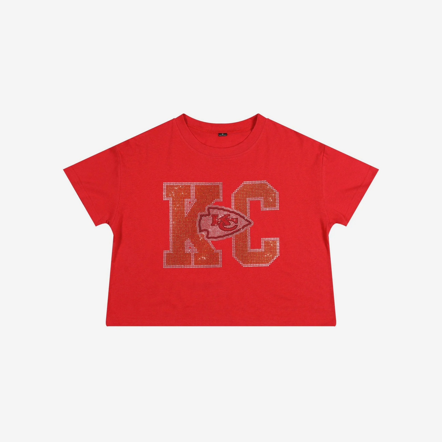 KANSAS CITY CHIEFS WOMEN'S FOCO RHINESTONE LOGO CROP TOP T-SHIRT - RED