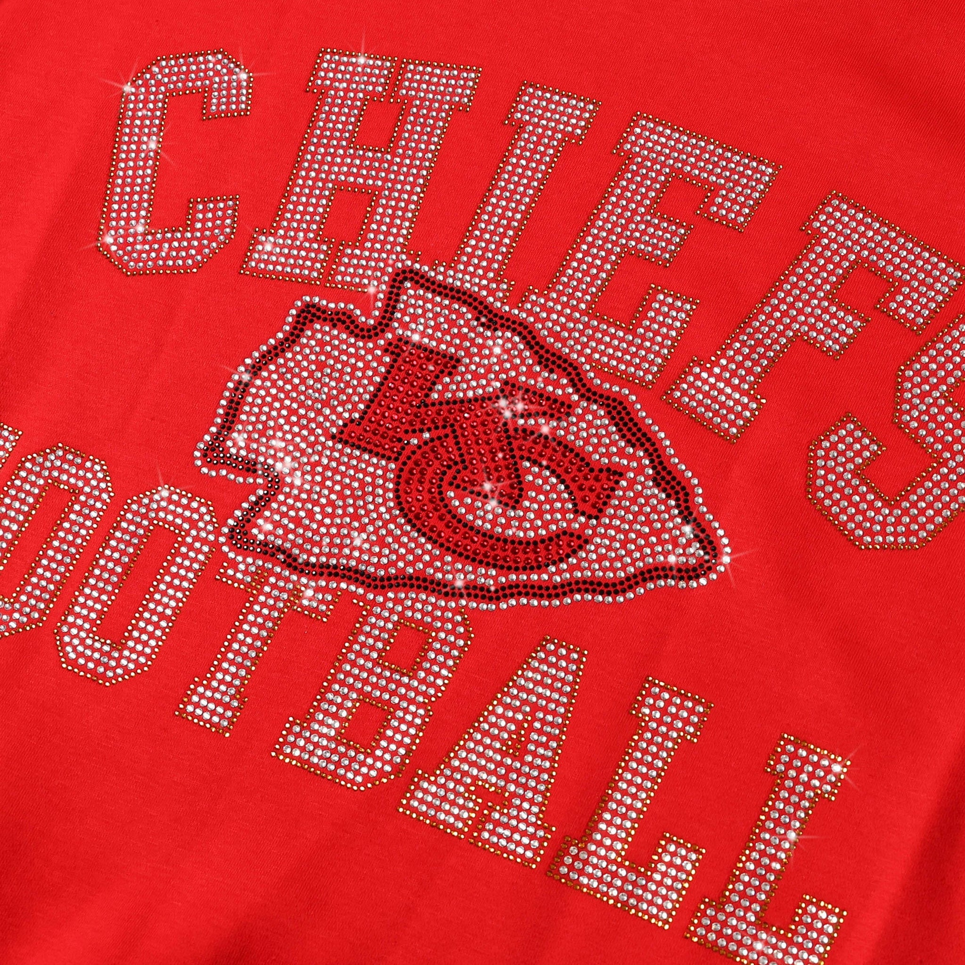 KANSAS CITY CHIEFS WOMEN'S FOCO RHINESTONE LOGO OVERSIZED CREW NECK SWEATSHIRT - RED