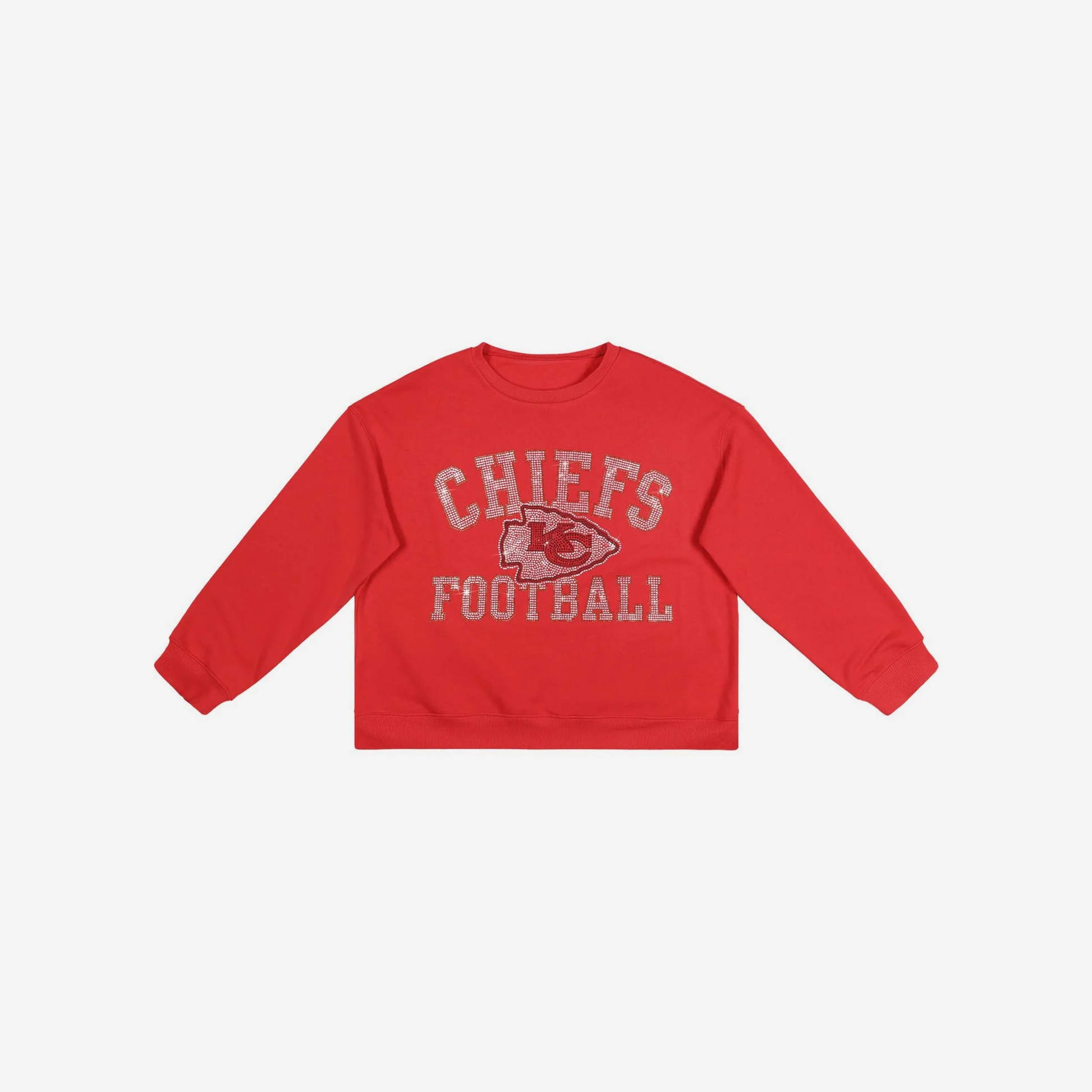 KANSAS CITY CHIEFS WOMEN'S FOCO RHINESTONE LOGO OVERSIZED CREW NECK SWEATSHIRT - RED