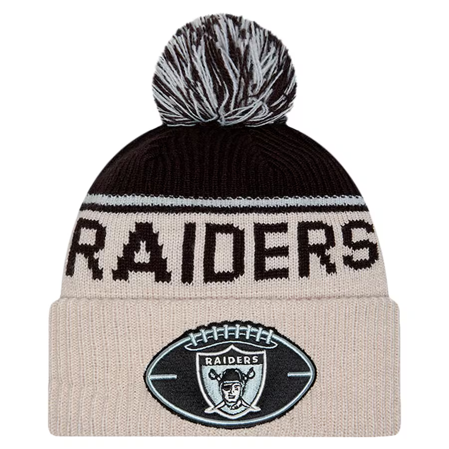 LAS VEGAS RAIDERS 2024 NFL HISTORIC SIDELINE CUFFED KNIT BEANIE WITH POM - STONE/BLACK