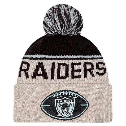 LAS VEGAS RAIDERS 2024 NFL HISTORIC SIDELINE CUFFED KNIT BEANIE WITH POM - STONE/BLACK