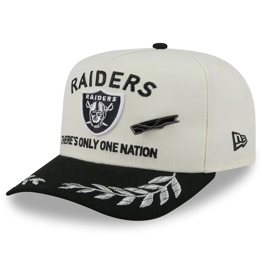 LAS VEGAS RAIDERS 2025 NFL DRAFT A-FRAME 59FIFTY FITTED HAT CHROME WHITE/BLACK
