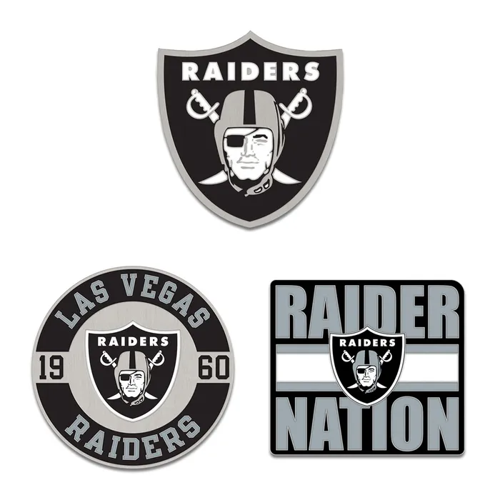 LAS VEGAS RAIDERS 3-PIECE HAT PIN SET - LOGO/SLOGAN/ EST. YEAR